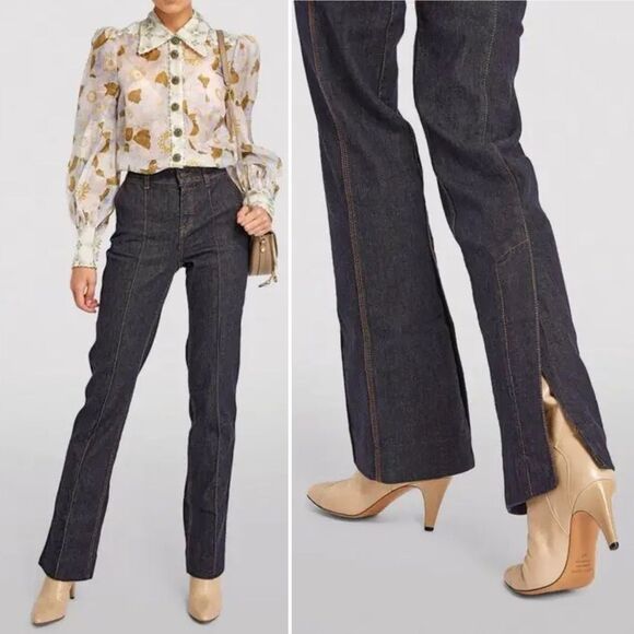 Zimmermann Concert Stiletto Jeans Women’s Size 28 Dark Denim Flare Leg Split Hem - Picture 1 of 16